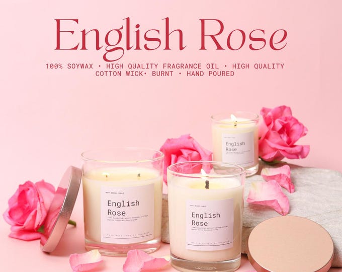 Set of English Rose Essential Oil Candles | All-Natural Modern Candles, 150/200/300 ml.