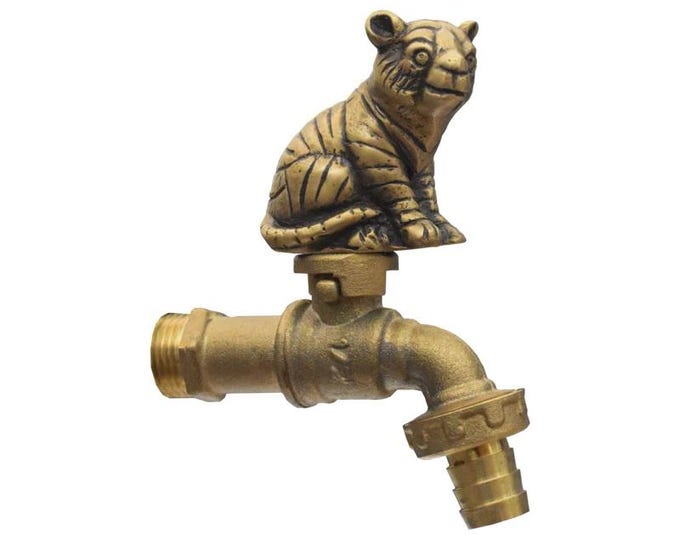 Brass Garden Tap Tiger A Spigot Faucet Vintage Yard Water Home Decor Outdoor