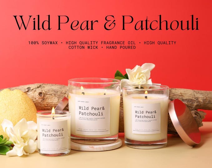 Hand-Poured Soy Wax Candles | Wild Pear & Patchouli Scent, Modern Home Fragrance