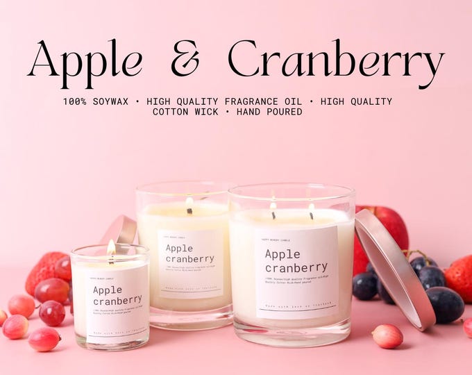 Set of Apple & Cranberry Essential Oil Candles | All-Natural Modern Candles, 150/200/300 ml.