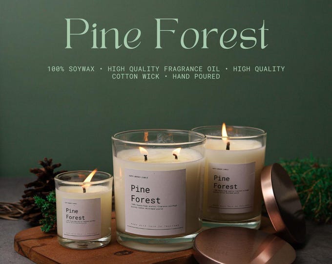 Set of Pine Forest Essential Oil Candles | All-Natural Modern Candles, 150/200/300 ml.
