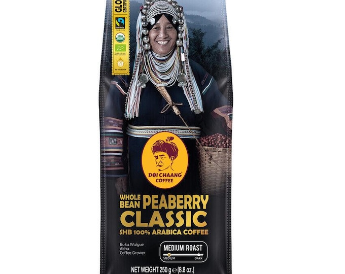 Doichaang: Peaberry Coffee Beans,100% Organic Arabica Whole Bean, Medium Roast 250 g.