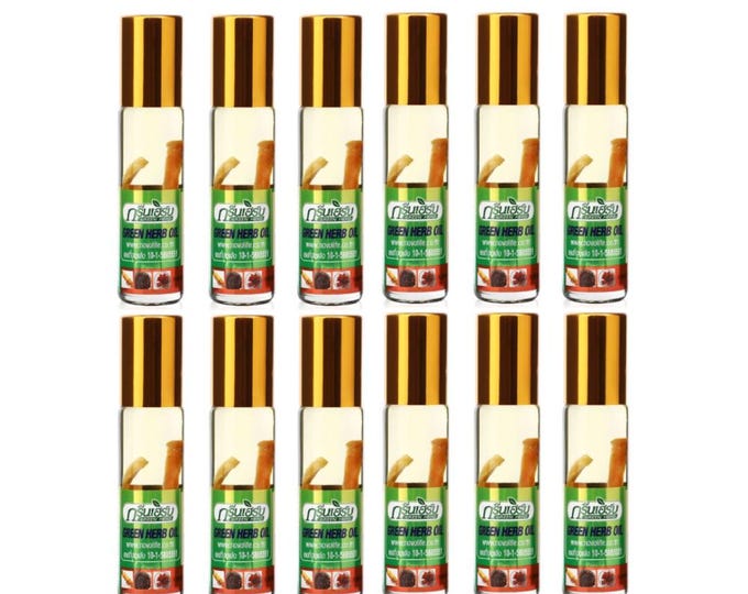 Green Herb Oil 8cc Roller Ball Thai Herbal Relief Dizziness Headache Ginseng Root