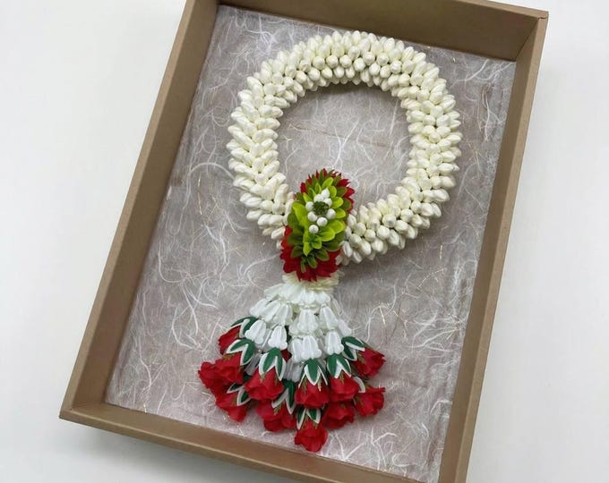 Handmade Realistic Thai Jasmine Garland Malai Art Paper Flower Red Color Gift Box Fragrant