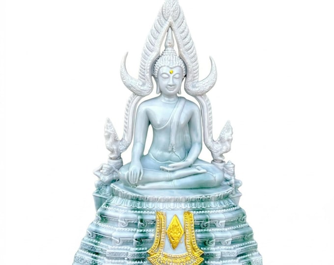 Thai Buddha Chinnarat Statue, 5 Inch, Faux Marble Jade Finish, Blessed Altar Decor