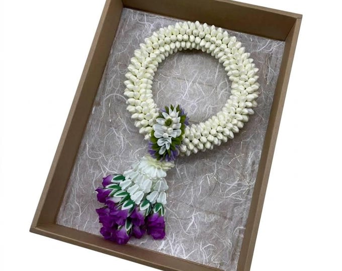 Handmade Realistic Thai Jasmine Garland Malai Art Paper Flower Purple Color Gift Box Fragrant