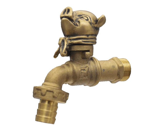 Brass Garden Tap Pig Head Spigot Faucet Vintage Yard Water Home Decor Outdoor