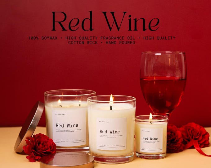Set of Red Wine Essential Oil Candles | All-Natural Modern Candles, 150/200/300 ml.