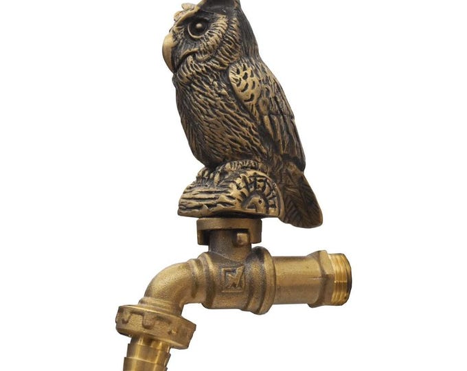 Brass Garden Tap Owl Spigot Faucet Vintage Yard Water Home Decor Outdoor