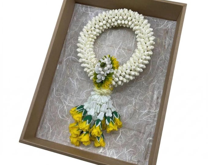 Handmade Realistic Thai Jasmine Garland Malai Art Paper Flower Yellow Color Gift Box Fragrant