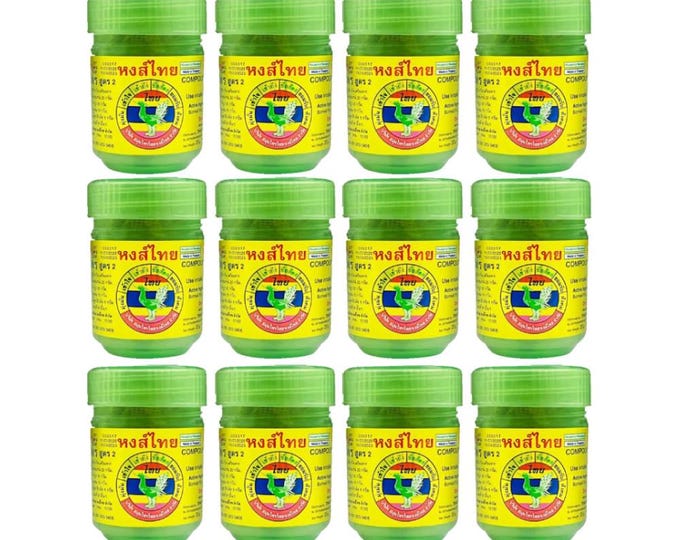 Hongthai Thai Herbal Inhaler Original Formula 2 Green Jar Relief Dizziness 40g Set 12