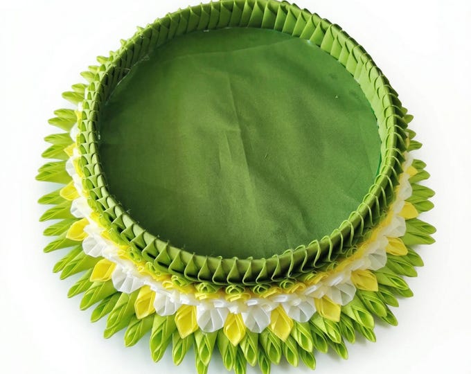 Thai Banana Leaf Fabric Tray 6" 8" Handmade Floral Pedestal Fruit Dessert Decor