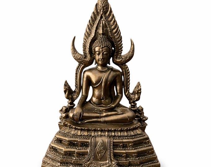 Thai Buddha Statue Phra Phuttha Chinnarat, Sacred Lek Nam Phi Iron Cast, Protection Prosperity Home Altar