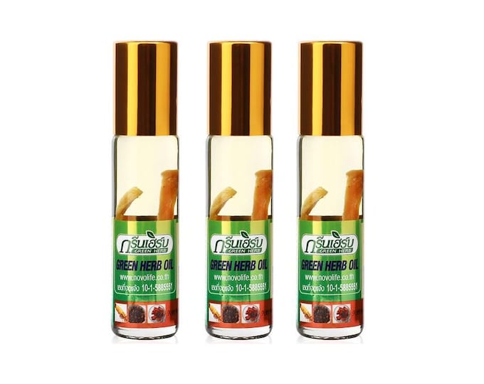 Green Herb Oil 8cc Roller Ball Thai Herbal Relief Dizziness Headache Ginseng Root 3X