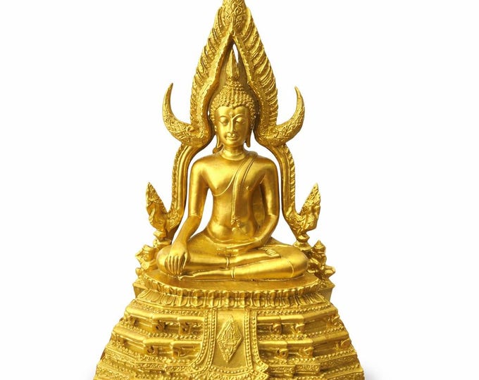 Thai Buddha Statue Phra Phuttha Chinnarat, Lek Nam Phi Iron Cast, Gold Home Altar