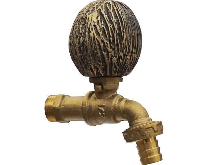 Vintage Brass Garden Tap Devil Tree Seed Pod Spigot, Outdoor Decor