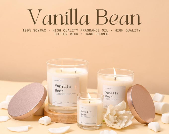 Set of Vanilla Bean Essential Oil Candles | All-Natural Modern Candles, 150/200/300 ml.