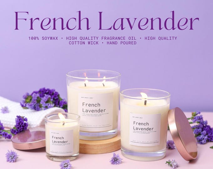 Set LAVENDER Essential Oil Candle | All-Natural Modern Candle 150/200/300 ml.