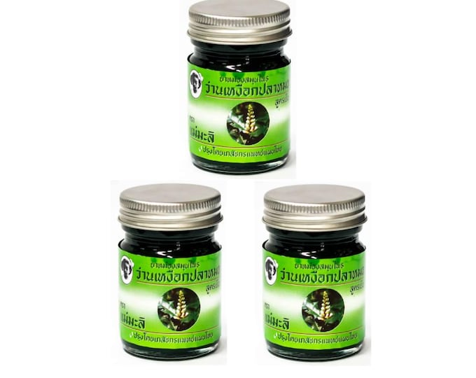 Mae Mali Sea Holly Balm3 Pack: Thai Herbal Cooling Pain Relief (50g Bottle)