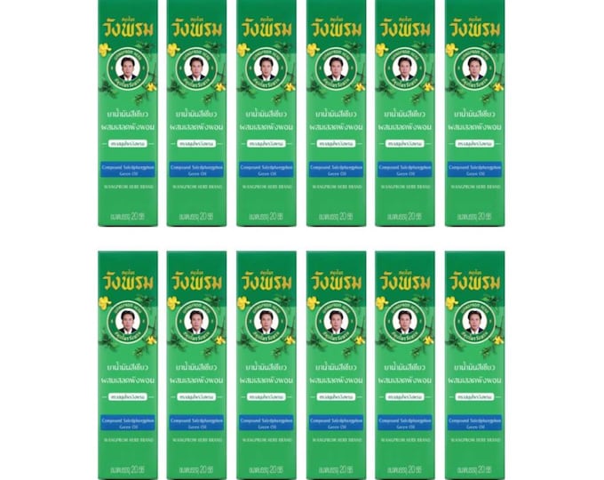 Wangprom Aroma Oil 20ml, Green Cooling Thai Body Oil Aromatic Essential Barleria (Set 12)