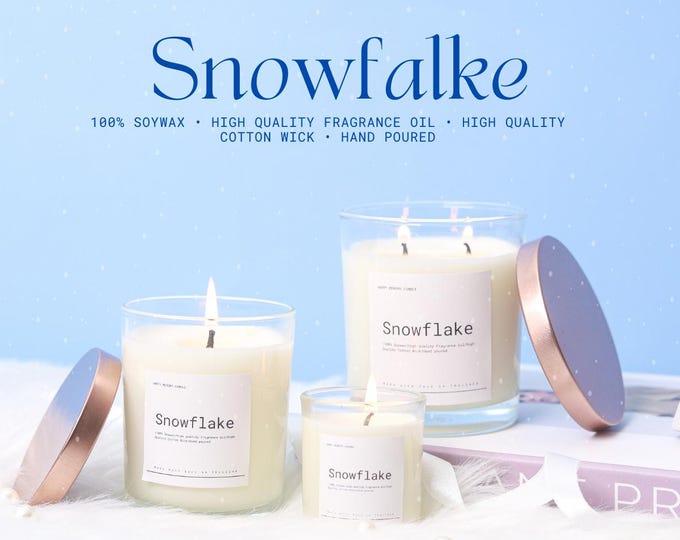 Set of Snowflake Essential Oil Candles | All-Natural Modern Candles, 150/200/300 ml.