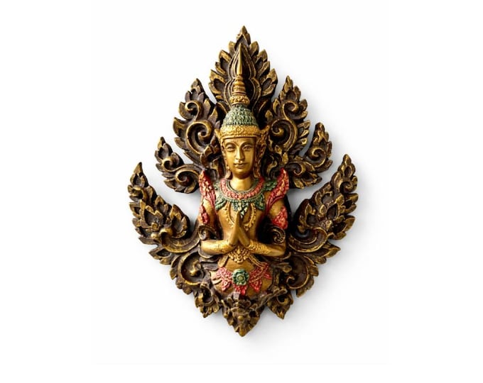 Thai Thepanom Wall Art Decor, Hand Painted Angel Relief Sculpture Spiritual Gift