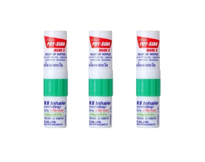 Poy Sian Mark II Thai Herbal Nasal Inhaler – Relief Dizziness, Vertigo, Cold (3 pcs)