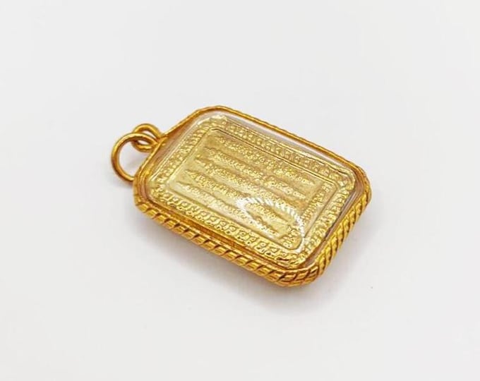 Hah Taew 5 Rows Yantra Pendant, Thep Tanjai God Success Amulet, Gold-Plated Frame