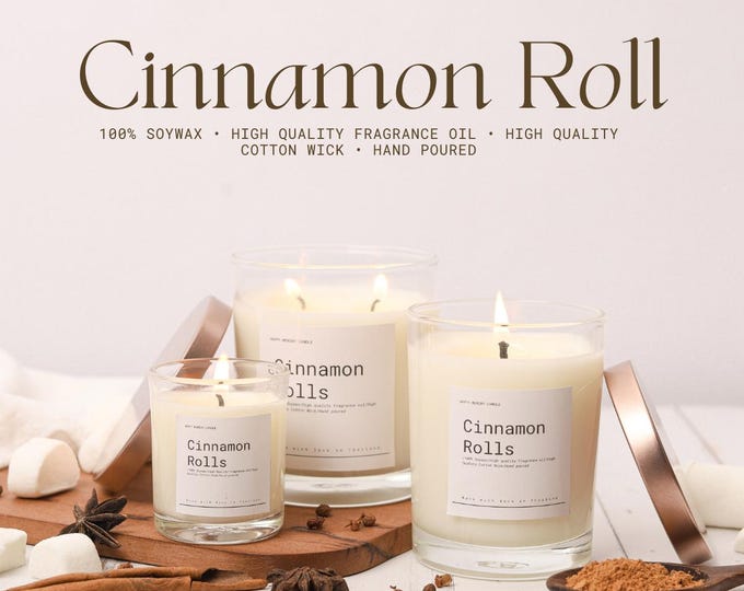Set of Cinnamon Roll Essential Oil Candles | All-Natural Modern Candles, 150/200/300 ml.