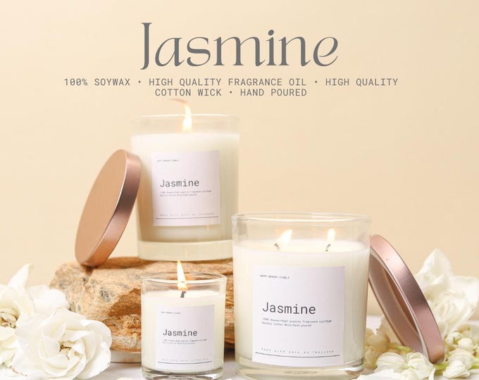 Set of Thai Jasmine Essential Oil Candles | All-Natural Modern Candles, 150/200/300 ml.
