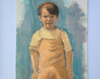 Beautiful Vintage Oil Painting Portrait of a Young Boy on Canvas Board Unsigned Unframed