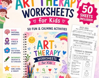 Kunsttherapie Arbeitsblätter für Kinder | 50 druckbare sozial emotionale Lernaktivitäten | Gefühle & Bewältigungsfähigkeiten Arbeitsbuch | Beruhige Dich PDF
