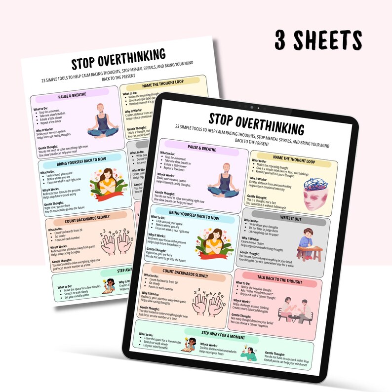 STOP OVERTHINKING Cheat Sheet | Anxiety Relief Tools | Calm Racing ...