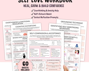 Selbstliebe-Arbeitsbuch für Frauen - druckbare Arbeitsblätter für Selbstwertgefühl und Selbstvertrauen, Angstlinderung, Linderung von Überdenken (PDF)
