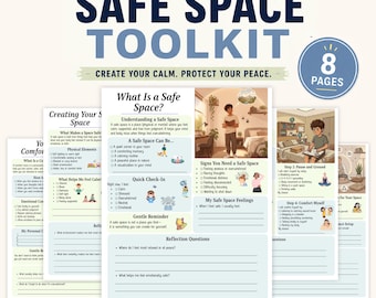 Safe Space Toolkit | Arbeitsbuch für psychische Gesundheit | Angst Arbeitsbuch | Pflege Tagebuch | Therapie Arbeitsblätter | Bewältigungsfähigkeiten | Druckbares PDF