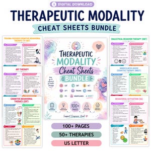 Therapeutic Modality Cheat Sheet Bundle | Counseling Resources | Psychology Study Guide | CBT | DBT | EMDR | Psychotherapy Sheet