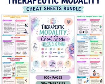 Paquete de guías rápidas sobre modalidades terapéuticas / Recursos de asesoramiento / Guía de estudio de psicología / TCC / DBT / EMDR / Hoja informativa sobre psicoterapia