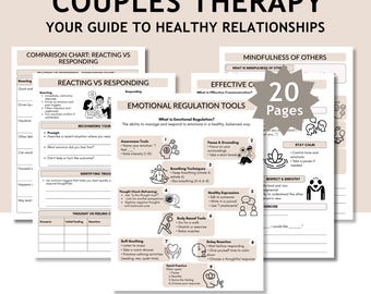 Paartherapie Arbeitsblätter mit Reagieren vs Reagieren | Beziehungen Fähigkeiten | Konfliktlösung | Arbeitsblätter zur emotionalen Intimität (PDF)