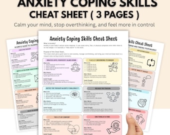 Angstbewältigungsfähigkeiten Spickzettel | Druckbare Angst Relief Arbeitsblatt | Erdung & CBT Techniken | Psychische Gesundheit PDF | 3 Seiten