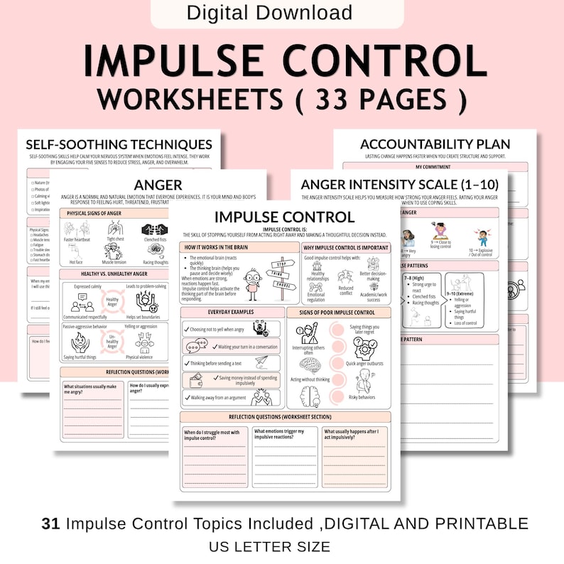 33 Impulse Control Worksheets | Emotional Regulation | Therapy ...