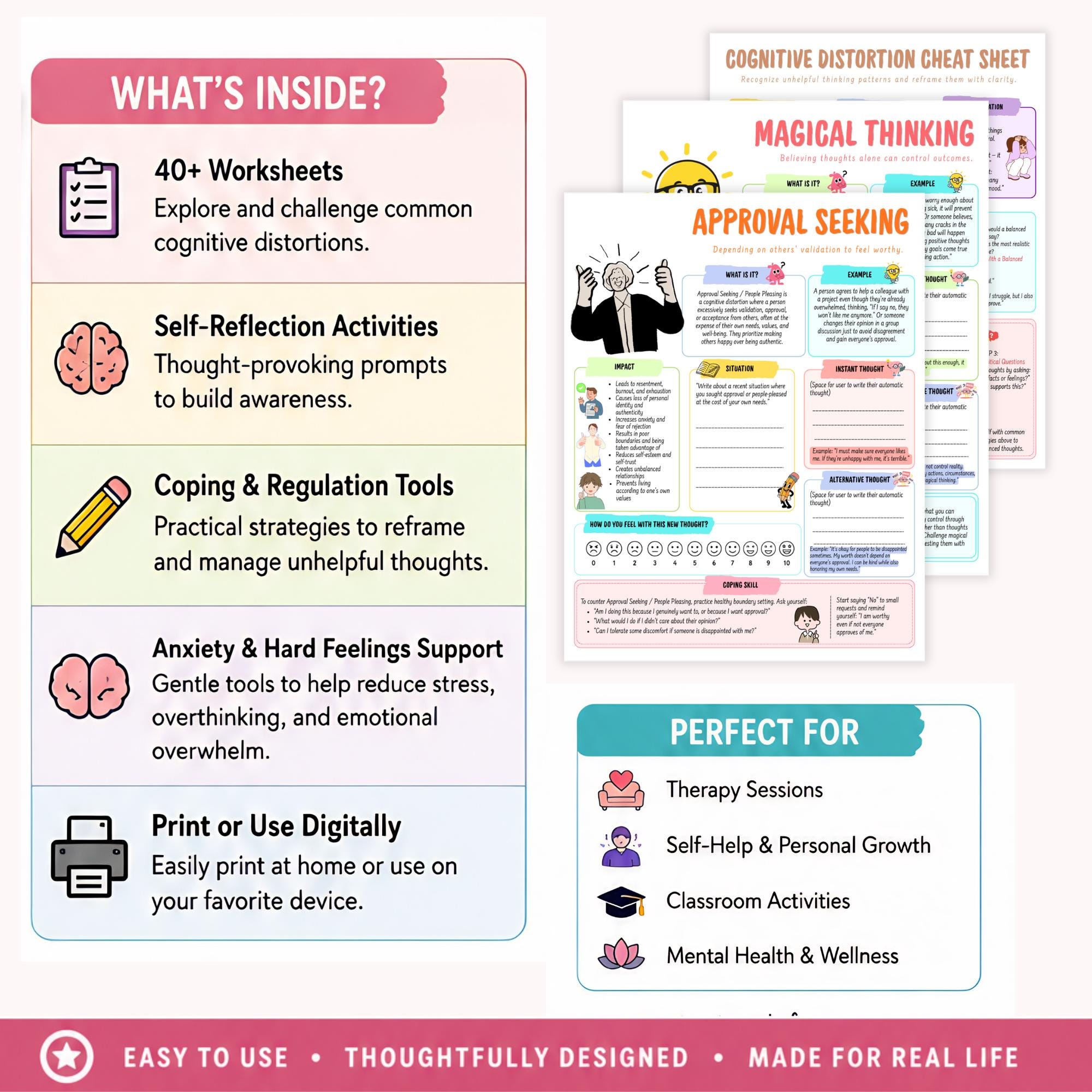 Cognitive Distortions Worksheets Bundle | CBT Therapy Workbook | 40 ...