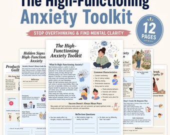 Hoch funktionierendes Angst-Toolkit Printable PDF | Angst Arbeitsbuch | Angstbewältigungsfähigkeiten | Überdenken Hilfe | Selbsttherapie Arbeitsblätter