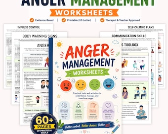 Wutbewältigungs-Arbeitsblätter | Emotionale Regulation & Bewältigungsfertigkeiten Arbeitsbuch | 60+ druckbare PDF-Seiten