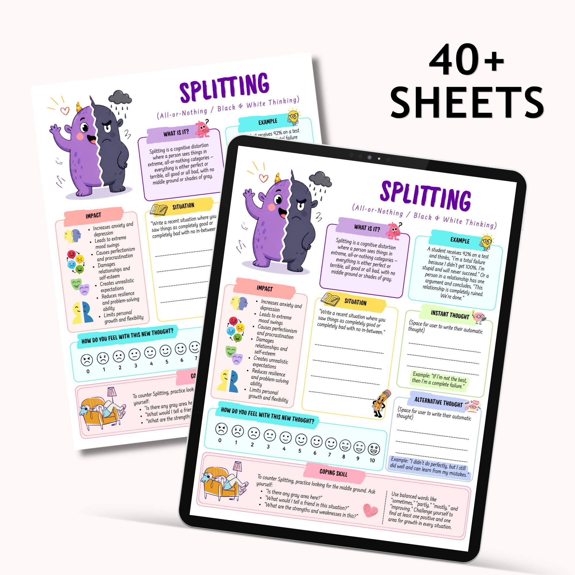 Cognitive Distortions Worksheets Bundle | CBT Therapy Workbook | 40 ...