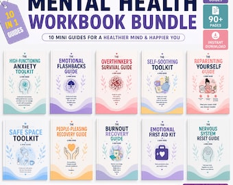 Arbeitsbuch-Paket für psychische Gesundheit | Arbeitsbuch zur Emotionsregulation | Angstbewältigungs-Toolkit | Arbeitsbuch zur kognitiven Verhaltenstherapie | Selbstfürsorgeplaner | Traumatherapie