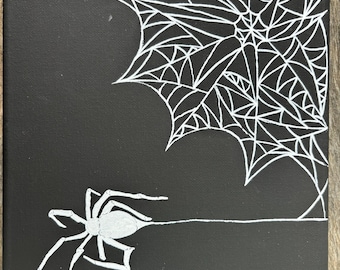 B&W Spider Hanging from Web