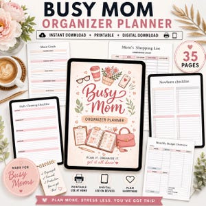 Busy Mom Planner Printable Family Organizer Digital Meal Plan Weekly Schedule Daily Routine Task Management System Household Productivity