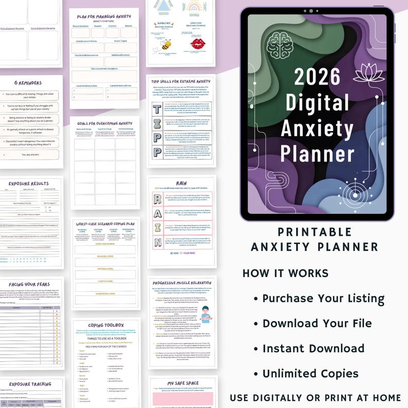 Anxiety Planner Printable Self Care Journal Digital Wellness Tracker ...