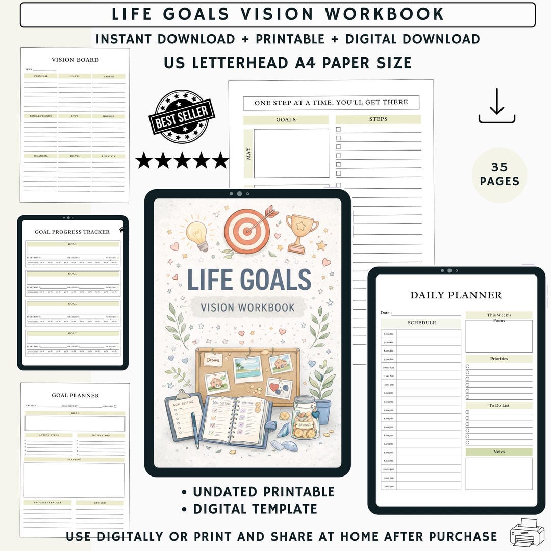 Vision Board Workbook Goal Setting Manifestation Journal Digital ...