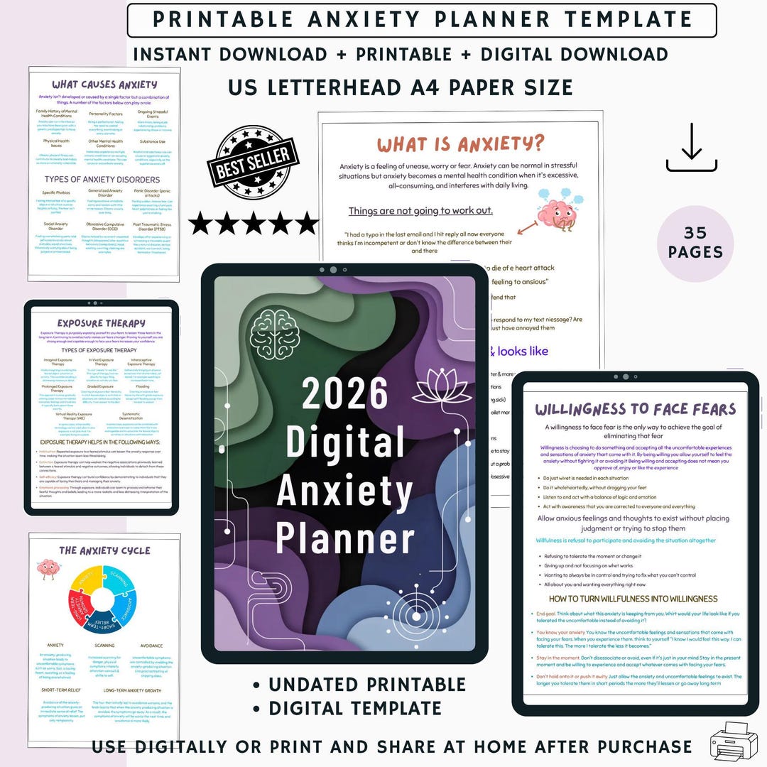 Anxiety Planner Printable Self Care Journal Digital Wellness Tracker ...